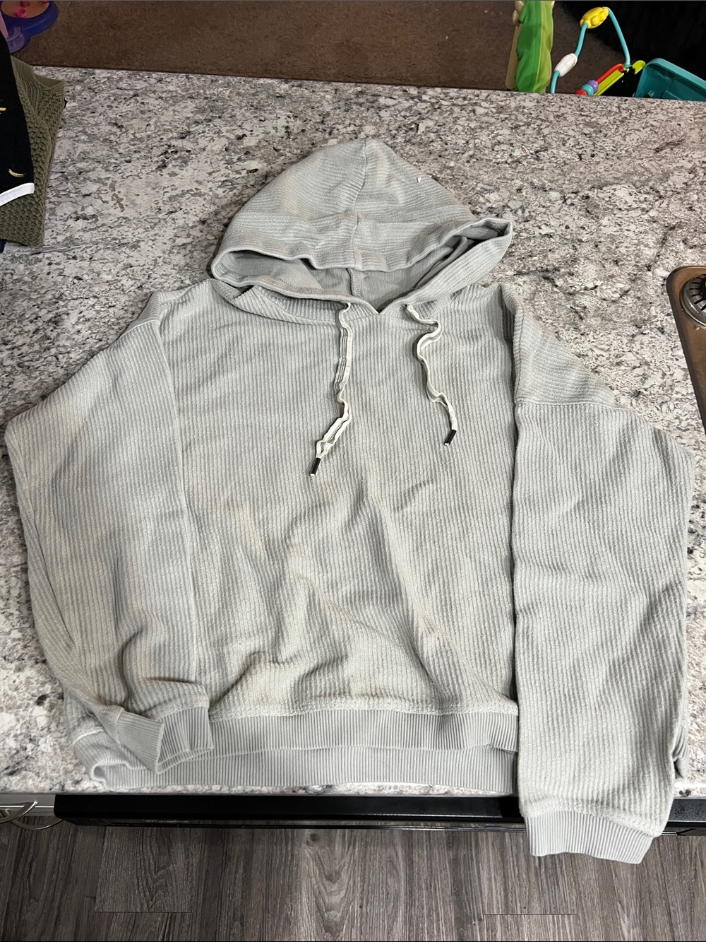 aerie Light Gray Waffle Knit Hooded Pullover
